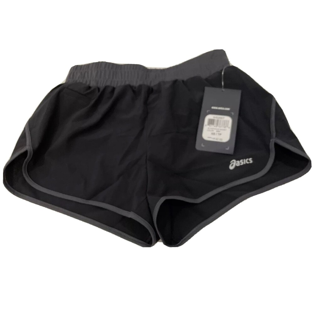 ASICS Running Womens Distance Shorts Elastic Waist Black Gray Size XS